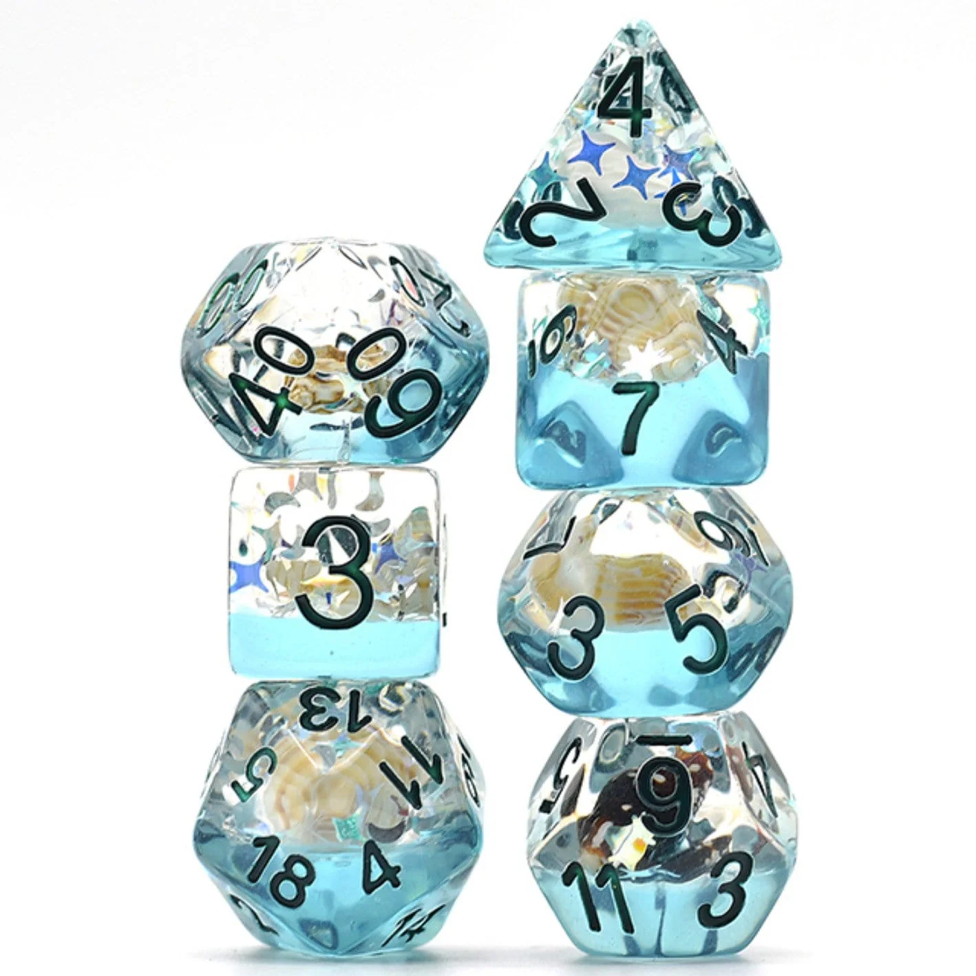 Foam Brain RPG INCLUSION DICE SET BLUE BEACH CONCH